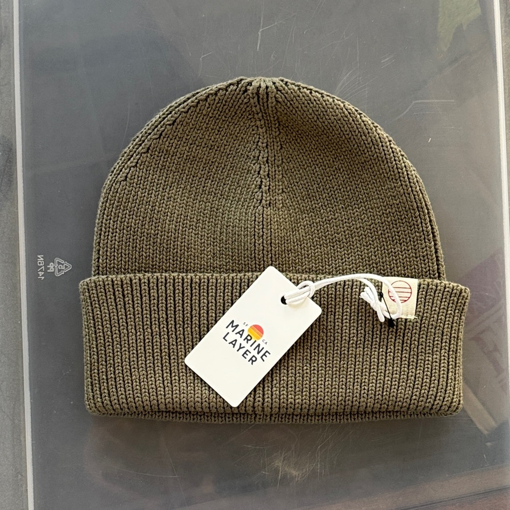 Marine Layer Cotton Beanie Unisex Matte Olive Green One Size